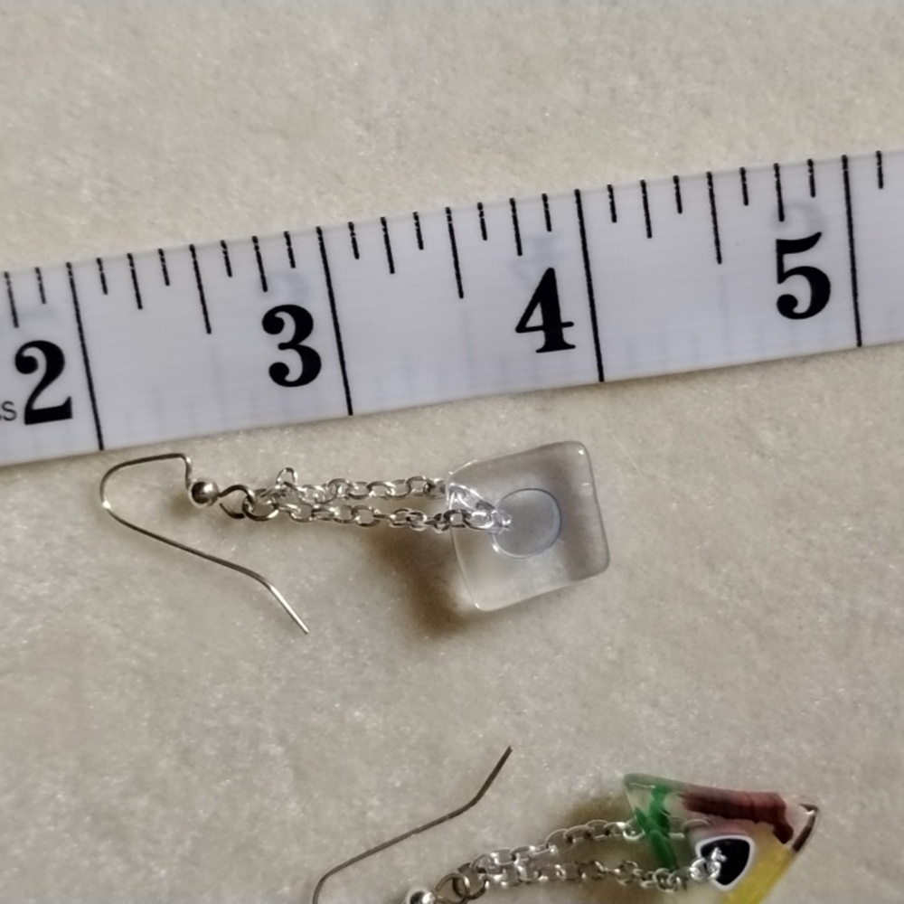 Hand Crafted Colorful Geometric Furnace Glass Drop Earrings - Picture 3 of 5